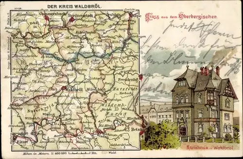 Landkarten Litho Waldbröl im Oberbergischen Land, Kreishaus