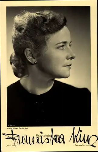 Ak Schauspielerin Franziska Kinz, Seitenportrait, Autogramm