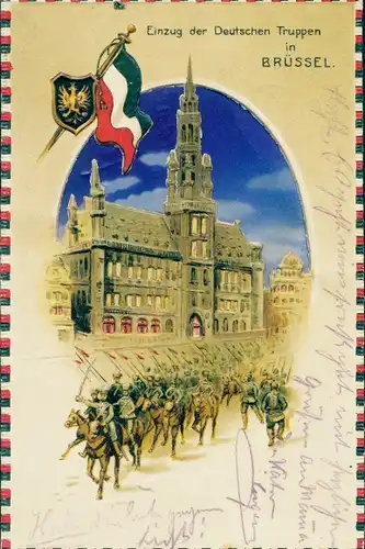 Halt gegen das Licht Litho Bruxelles Brüssel, Einzug der Deutschen Truppen, I WK