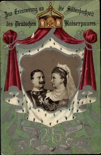 Litho Silberhochzeit 1906, Kaiser Wilhelm II., Kaiserin Auguste Viktoria