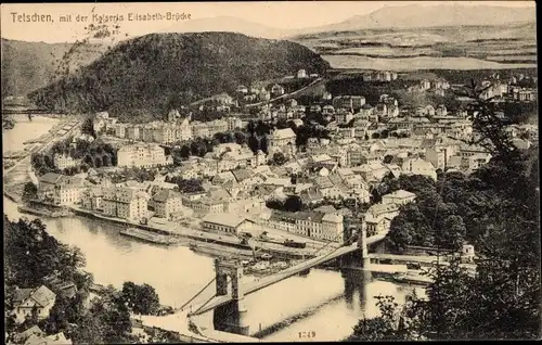 Ak Děčín Tetschen an der Elbe Region Aussig, Panorama mit Kaiserin Elisabeth Brücke