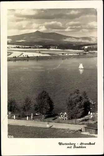 Ak Wartenberg Region Reichenberg, Strandbad mit Jeschken