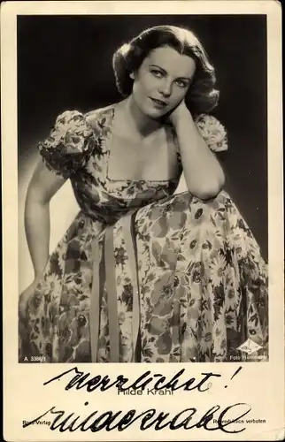 Ak Schauspielerin Hilde Krahl, Portrait, Autogramm