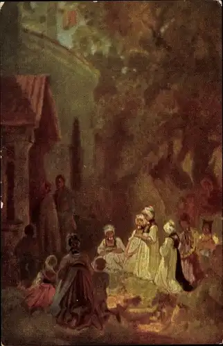 Künstler Ak Spitzweg, C., Betende Menschen, Kapelle