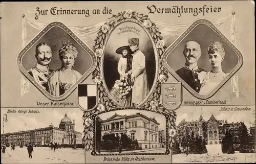 Wappen Ak Hochzeit Herzog Ernst August, Victoria Luise, Wilhelm II, Auguste Viktoria, Cumberland