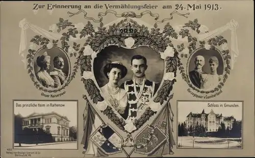 Ak Herzog Ernst August, Victoria Luise, Kaiserpaar, Herzogspaar, Vermählung am 24. Mai 1913, Gmunden