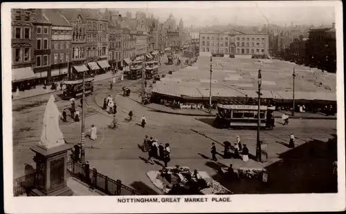 Ak Nottingham East Midlands England, The Great Market Place, Straßenbahn