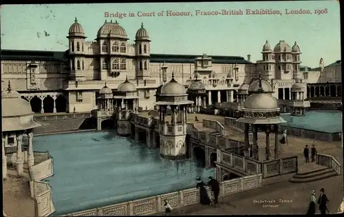 Ak London City England, Franco-British Exhibition 1908, Bridge in Court of Honour