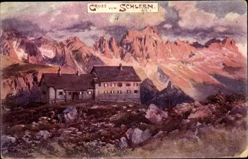 Künstler Ak Compton, Edward Theodore, Schlern Trentino Alto Adige, Unterkunft, Dolomiten