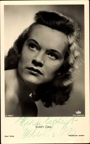 Ak Schauspielerin Edith Oss, Portrait, Ross Verlag A 2591/1, Autogramm