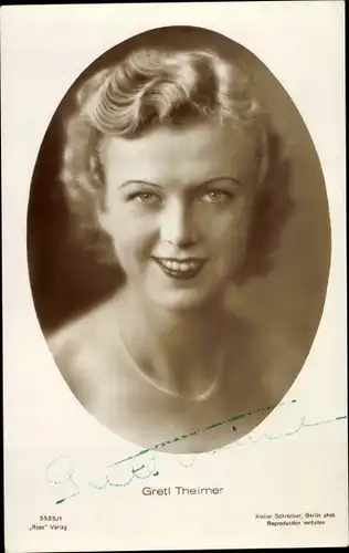 Ak Schauspielerin Gretl Theimer, Portrait, Ross Verlag 5525/1