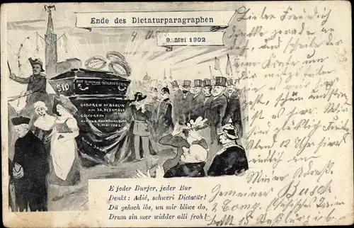 Künstler Ak Orschwiller Orschweiler Elsass Bas Rhin, Ende d. Diktaturparagraphen 1902, Hohkönigsburg
