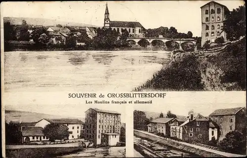 Ak Grosbliederstroff Lothringen Moselle, Les Moulins francais et allemand