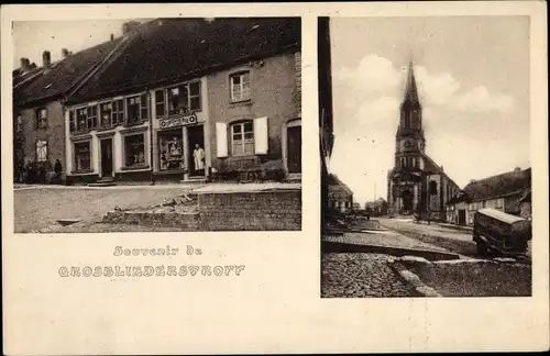 Ak Grosbliederstroff Lothringen Moselle, Handlung, Straßenpartie mit Kirche