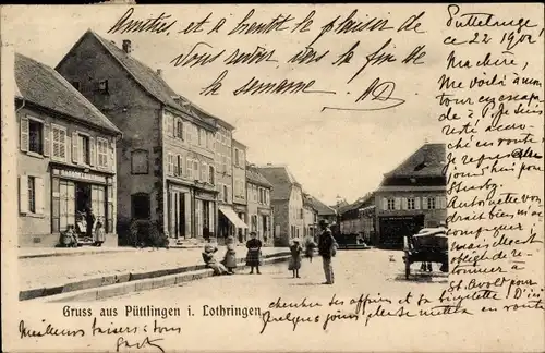 Ak Puttelange Püttlingen Lothringen Moselle, Straßenpartie, Geschäft