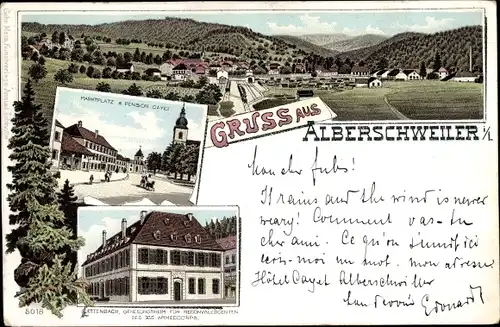 Litho Abreschviller Alberschweiler Lothringen Moselle, Gesamtansicht, Marktplatz, Pension, Ettenbach
