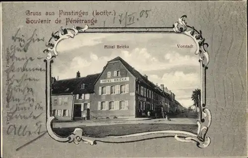 Passepartout Ak Fénétrange Finstingen Moselle, Hotel Bricka, Vorstadt