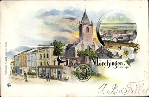 Künstler Ak Morhange Mörchingen Lothringen Moselle, Infanterie Kaserne, Kirche