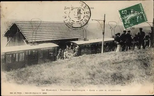 Ak Le Hohneck Lothringen Vosges, Tramway Electrique, Gare, Bahnhof, Gleisseite