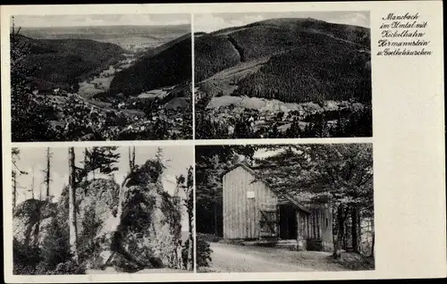 Ak Manebach Ilmenau in Thüringen, Kickelhahn, Hermannstein, Goethehäuschen