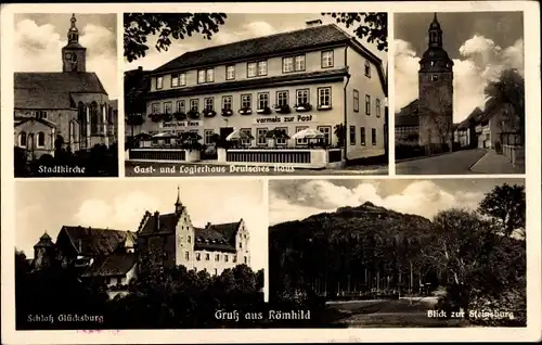 Ak Römhild in Thüringen, Schloss Glücksburg, Steinsburg, Gasthaus Deutsches Haus