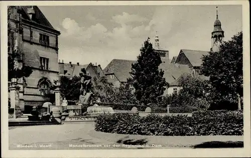 Ak Minden in Westfalen, Manzelbrunnen vor der Regierung u. Dom