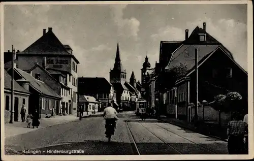 Ak Ratingen Nordrhein Westfalen, Hindenburgstraße, Straßenbahn