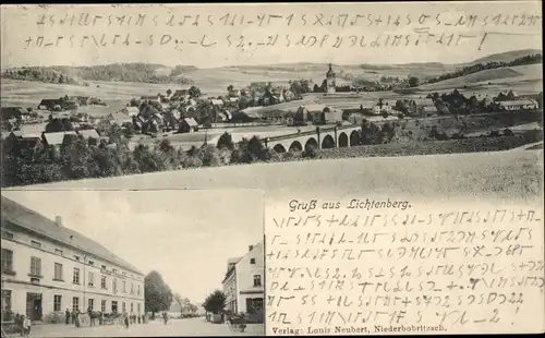 Ak Lichtenberg im Erzgebirge, Panorama der Ortschaft, Gasthof zum Lehnstück