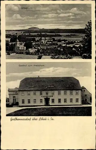 Ak Großhennersdorf Herrnhut in Sachsen, Panorama, Gasthof zum Kretscham