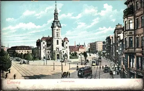 Ak Leipzig in Sachsen, Johannisplatz, Straßenbahn
