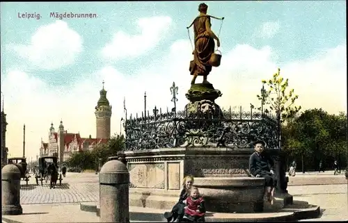 Ak Leipzig in Sachsen, Mägdebrunnen, Kinder