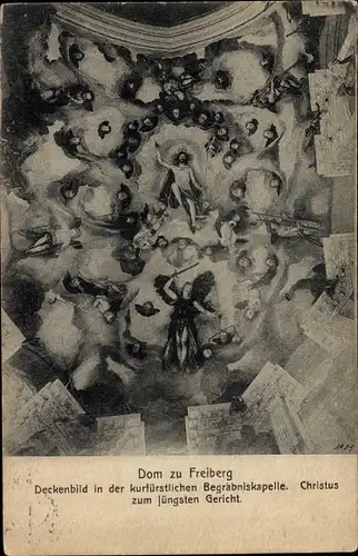 Ak Freiberg in Sachsen, Dom, Deckenbild Kurfürstliche Begräbniskapelle, Christus jüngstes Gericht