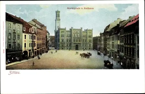 Ak Zittau in Sachsen, Marktplatz und Rathaus