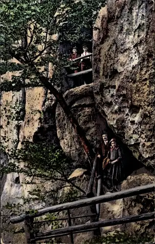 Ak Ostrau Bad Schandau Sächsische Schweiz, Kuhstall-Schneiderloch