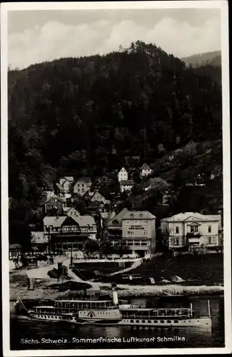 Ak Schmilka Bad Schandau Sächsische Schweiz, Teilansicht, Dampfer