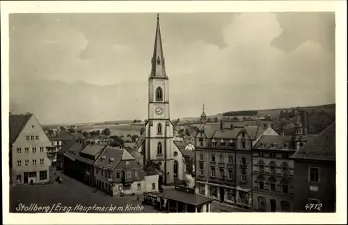 Ak Stollberg im Erzgebirge, Hauptmarkt mit Kirche