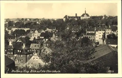 Ak Stollberg im Erzgebirge, Blick über die Dächer auf die Oberschule