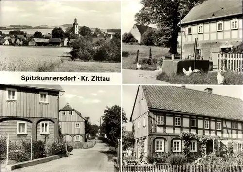 Ak Spitzkunnersdorf Leutersdorf Oberlausitz, Straßenpartien, Fachwerkhäuser