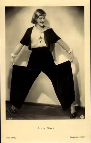 Ak Schauspielern Anna Sten, Portrait, Weite Hosen