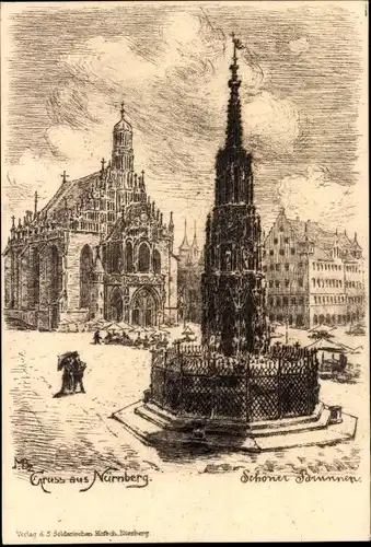 Künstler Ak Nürnberg in Mittelfranken, Schöner Brunnen