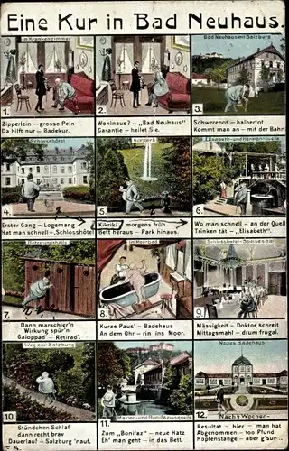 Künstler Ak Neuhaus Bad Neustadt an der Saale Unterfranken, Kur, Moorbad, Badehaus, Schlosshotel