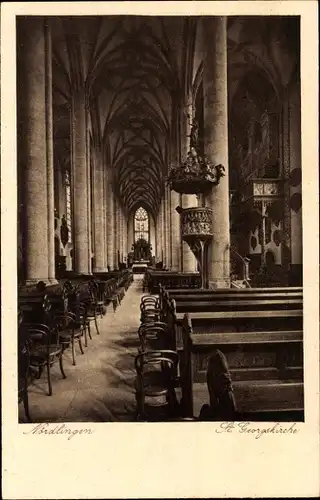 Ak Nördlingen in Schwaben, St. Georgskirche, Innenansicht, Kanzel