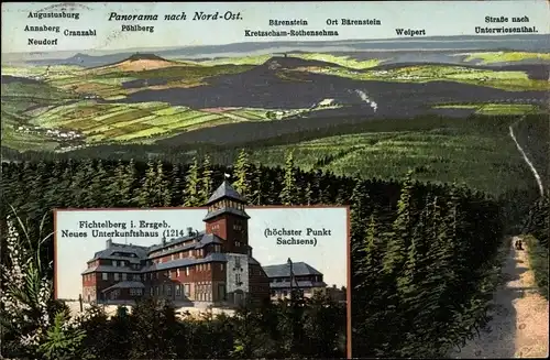 Ak Fichtelberg im Fichtelgebirge Oberfranken, Panorama, Neues Unterkunftshaus