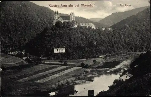 Ak Obernhof, Blick auf das Kloster Arnstein und die Lahn