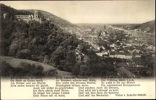 Gedicht Ak Heidelberg am Neckar, Totale mit Burg, Gedicht von Victor v. Scheffel