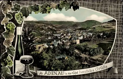 Passepartout Ak Adenau in der Eifel, Gesamtansicht, Wein