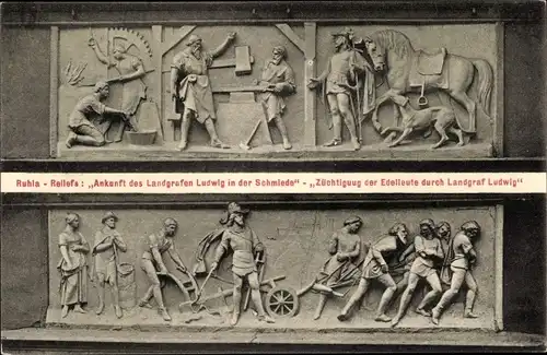 Ak Ruhla in Thüringen, Relief Ankunft d. Landgrafen Ludwig in der Schmiede, Züchtigung der Edelleute