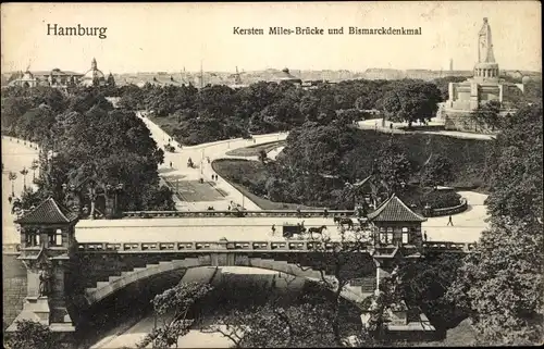 Ak Hamburg Mitte St Pauli, Kersten Miles Brücke, Bismarckdenkmal