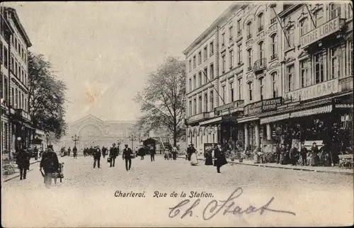Ak Charleroi Wallonien Hennegau, Rue de la Station, Geschäfte
