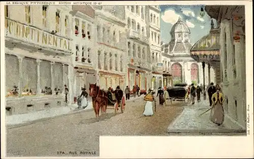 Künstler Litho Spa Wallonien Lüttich, Rue Royale, Straßenpartie